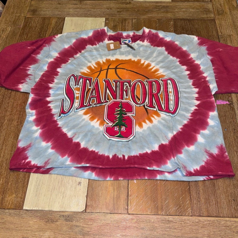 Liquid Blue T-Shirt Women XL Red Tie Dye Good Stanford Basketball Cropped Top